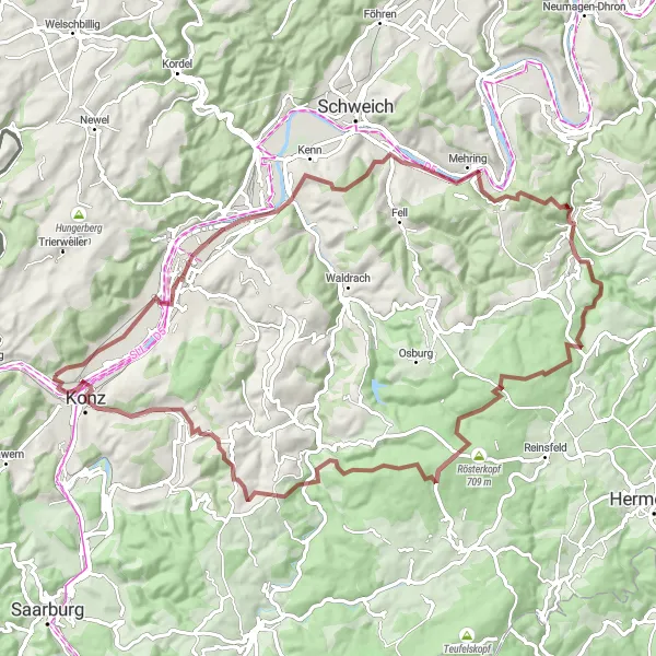 Karten-Miniaturansicht der Radinspiration "Entdeckungstour durch die Natur" in Trier, Germany. Erstellt vom Tarmacs.app-Routenplaner für Radtouren