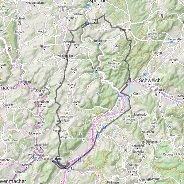 Karten-Miniaturansicht der Radinspiration "Roadtour um Trier" in Trier, Germany. Erstellt vom Tarmacs.app-Routenplaner für Radtouren