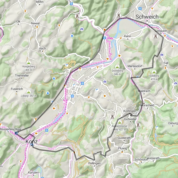 Map miniature of "Discovering the Natural Beauty" cycling inspiration in Trier, Germany. Generated by Tarmacs.app cycling route planner