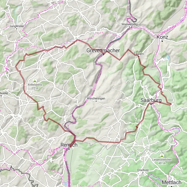 Map miniature of "Irsch Gravel Adventure" cycling inspiration in Trier, Germany. Generated by Tarmacs.app cycling route planner