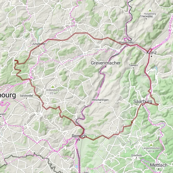 Karten-Miniaturansicht der Radinspiration "Panoramaausblick und Naturerlebnisse" in Trier, Germany. Erstellt vom Tarmacs.app-Routenplaner für Radtouren
