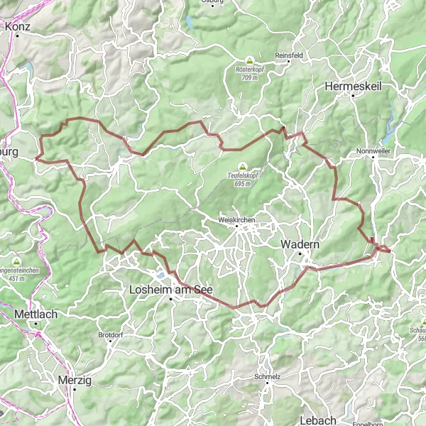 Karten-Miniaturansicht der Radinspiration "Gravel-Abenteuer im Hochwald" in Trier, Germany. Erstellt vom Tarmacs.app-Routenplaner für Radtouren