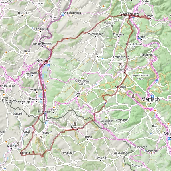 Map miniature of "Hidden Gravel Gems: A Cycle Through Irsch" cycling inspiration in Trier, Germany. Generated by Tarmacs.app cycling route planner