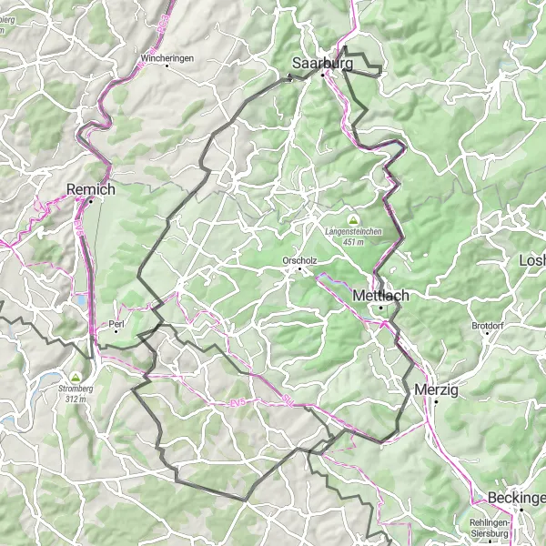 Map miniature of "The Hill Country Loop" cycling inspiration in Trier, Germany. Generated by Tarmacs.app cycling route planner