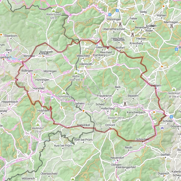 Karten-Miniaturansicht der Radinspiration "Entdeckertour um Jünkerath" in Trier, Germany. Erstellt vom Tarmacs.app-Routenplaner für Radtouren