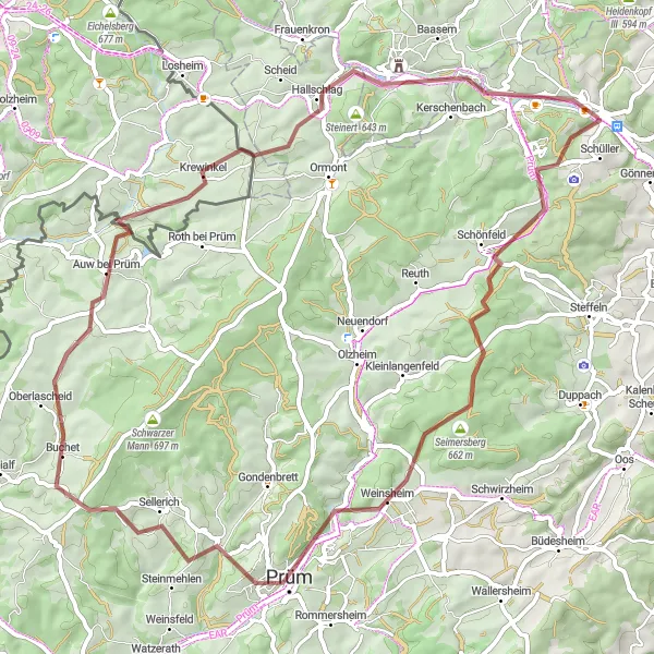 Map miniature of "Auw bei Prüm Loop" cycling inspiration in Trier, Germany. Generated by Tarmacs.app cycling route planner