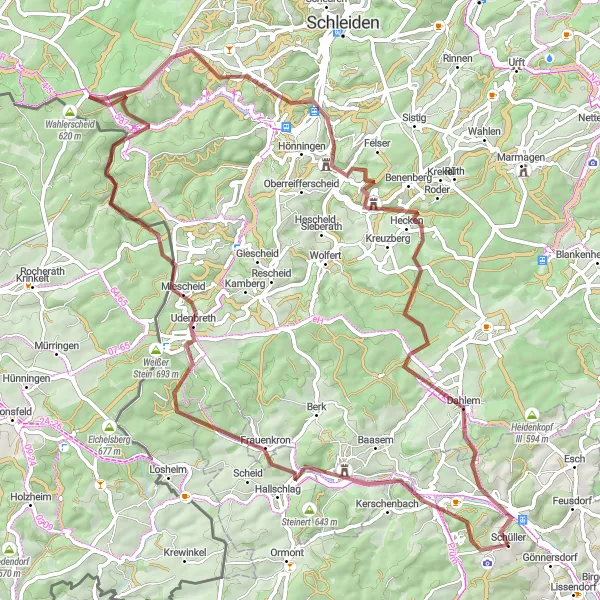 Karten-Miniaturansicht der Radinspiration "Eifeler Wälder und Felder Erkundung" in Trier, Germany. Erstellt vom Tarmacs.app-Routenplaner für Radtouren