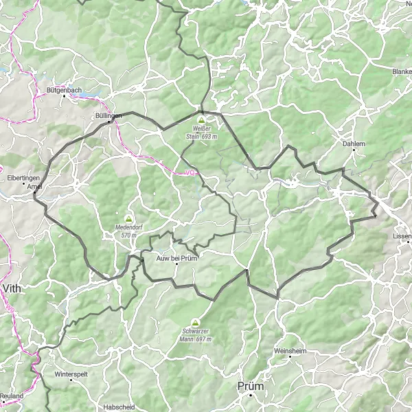 Karten-Miniaturansicht der Radinspiration "Eifel-Dörfer und Täler Entdeckung" in Trier, Germany. Erstellt vom Tarmacs.app-Routenplaner für Radtouren