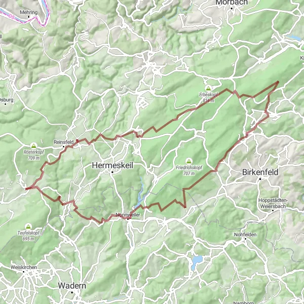 Map miniature of "Ringelkopf Loop" cycling inspiration in Trier, Germany. Generated by Tarmacs.app cycling route planner