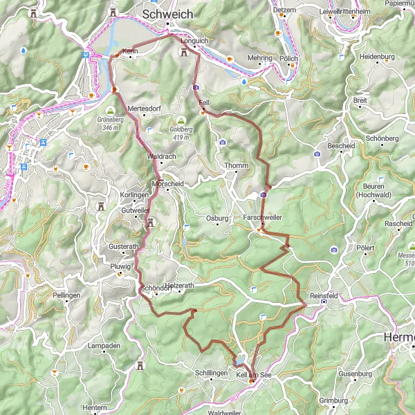 Karten-Miniaturansicht der Radinspiration "Romika-Weg und Burgkopf Rundstrecke" in Trier, Germany. Erstellt vom Tarmacs.app-Routenplaner für Radtouren