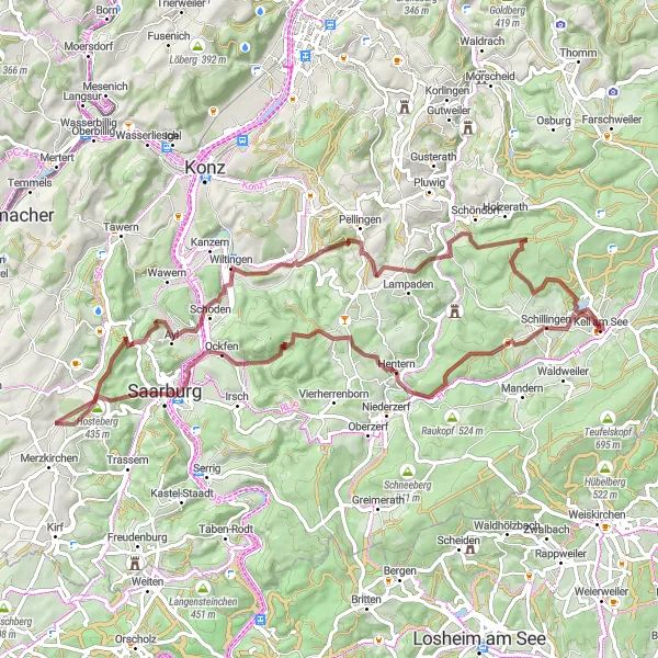 Map miniature of "Scenic Gravel Ride to Hinzenburg" cycling inspiration in Trier, Germany. Generated by Tarmacs.app cycling route planner