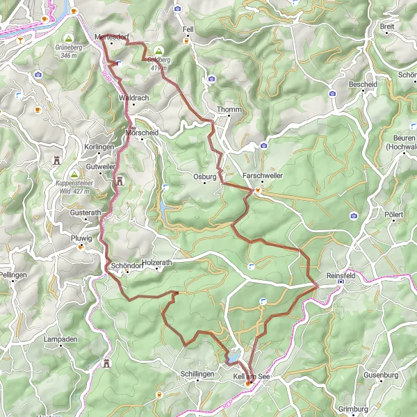 Map miniature of "Kell am See Gravel Loop Rides" cycling inspiration in Trier, Germany. Generated by Tarmacs.app cycling route planner