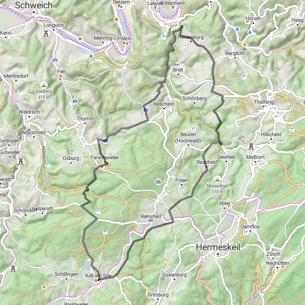 Map miniature of "Naurath (Wald) Loop Ride" cycling inspiration in Trier, Germany. Generated by Tarmacs.app cycling route planner