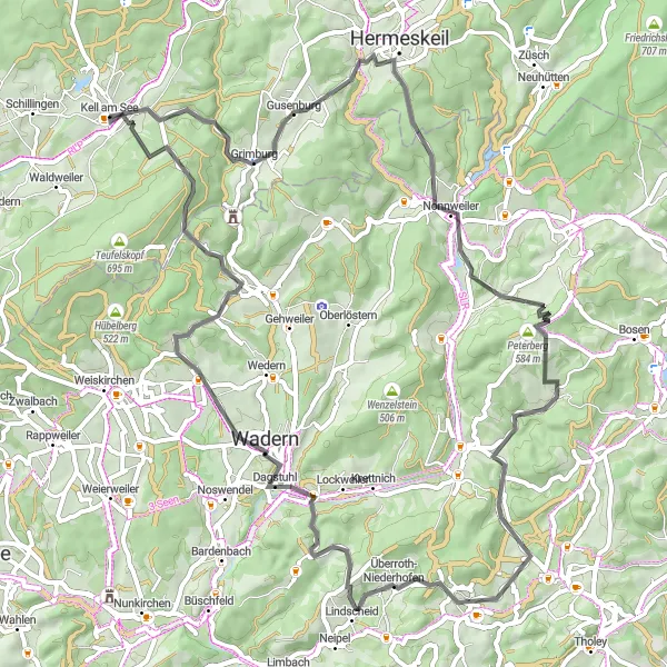 Karten-Miniaturansicht der Radinspiration "Hasenknopf und Schloßberg Rundweg" in Trier, Germany. Erstellt vom Tarmacs.app-Routenplaner für Radtouren