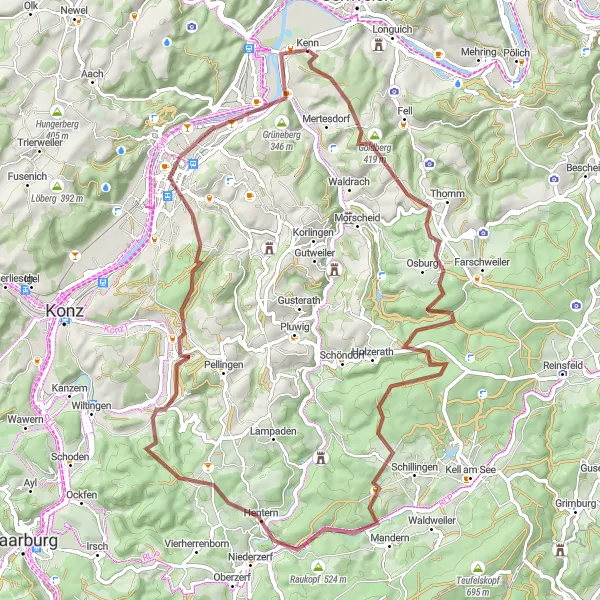 Karten-Miniaturansicht der Radinspiration "Graveltour Osburg und Porta Nigra" in Trier, Germany. Erstellt vom Tarmacs.app-Routenplaner für Radtouren