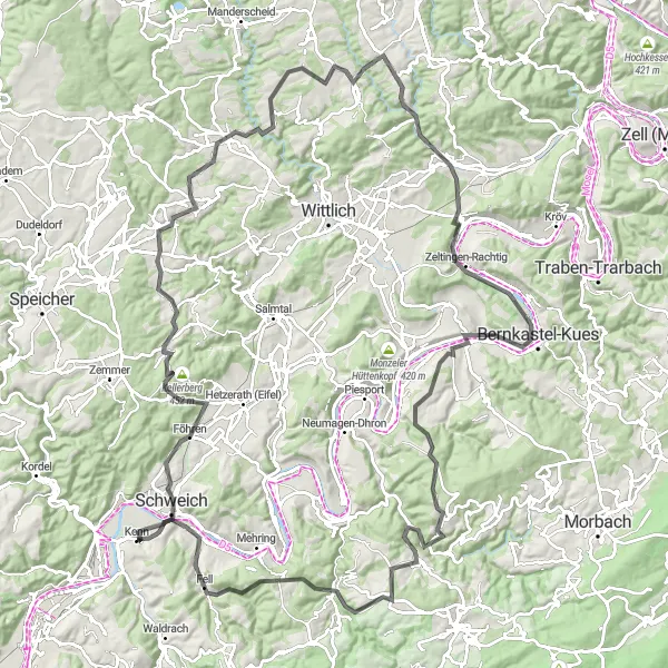 Map miniature of "The Trier Vineyard Loop" cycling inspiration in Trier, Germany. Generated by Tarmacs.app cycling route planner