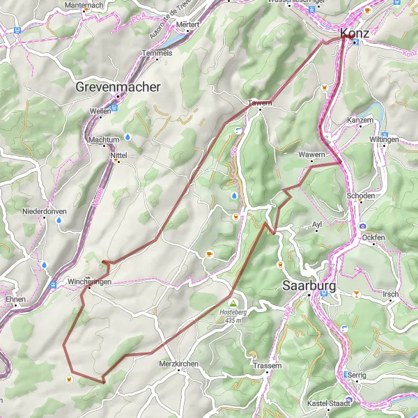 Karten-Miniaturansicht der Radinspiration "Gravel-Abenteuer durch Wälder und Täler" in Trier, Germany. Erstellt vom Tarmacs.app-Routenplaner für Radtouren