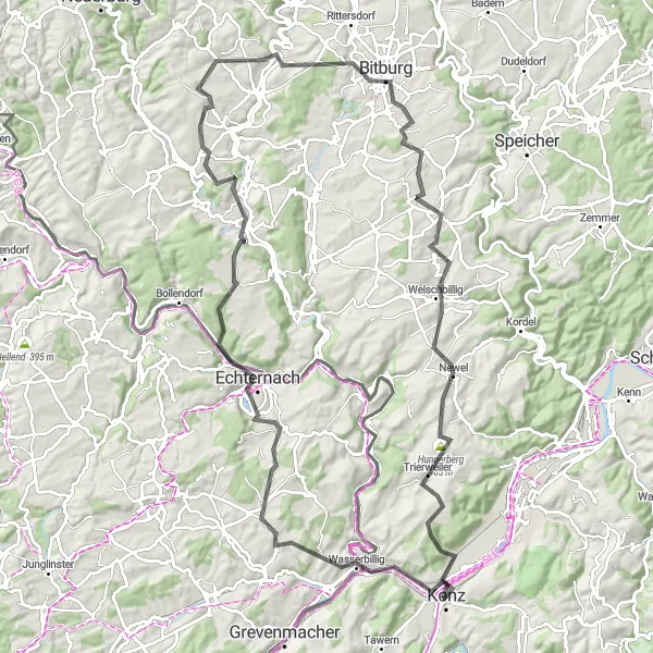 Karten-Miniaturansicht der Radinspiration "Rundtour um Konz mit historischen Sehenswürdigkeiten" in Trier, Germany. Erstellt vom Tarmacs.app-Routenplaner für Radtouren