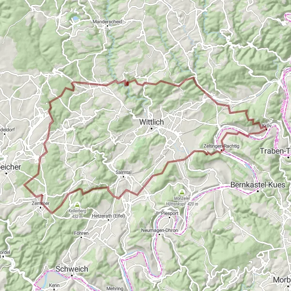 Karten-Miniaturansicht der Radinspiration "Kröv Rundtour über Schotterwege" in Trier, Germany. Erstellt vom Tarmacs.app-Routenplaner für Radtouren