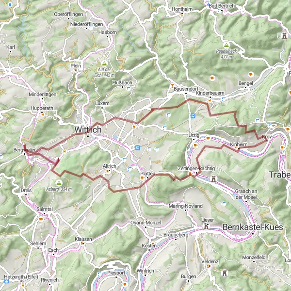 Map miniature of "Kröv to Lonzenberg Gravel Route" cycling inspiration in Trier, Germany. Generated by Tarmacs.app cycling route planner