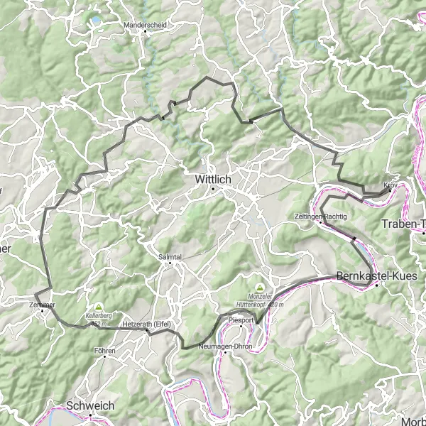 Karten-Miniaturansicht der Radinspiration "Trier-Kröv Rundtour auf der Straße" in Trier, Germany. Erstellt vom Tarmacs.app-Routenplaner für Radtouren