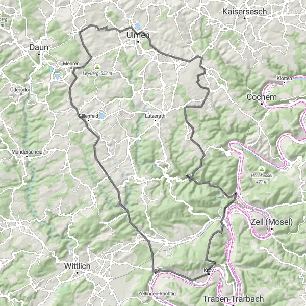 Map miniature of "Scenic Road Cycling Adventure" cycling inspiration in Trier, Germany. Generated by Tarmacs.app cycling route planner