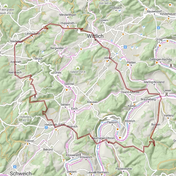 Map miniature of "Scenic Gravel Route near Landscheid" cycling inspiration in Trier, Germany. Generated by Tarmacs.app cycling route planner