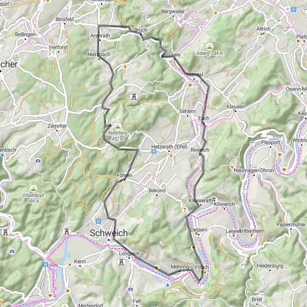 Karten-Miniaturansicht der Radinspiration "Schweicher Weinberge und Rudemberg Tour" in Trier, Germany. Erstellt vom Tarmacs.app-Routenplaner für Radtouren