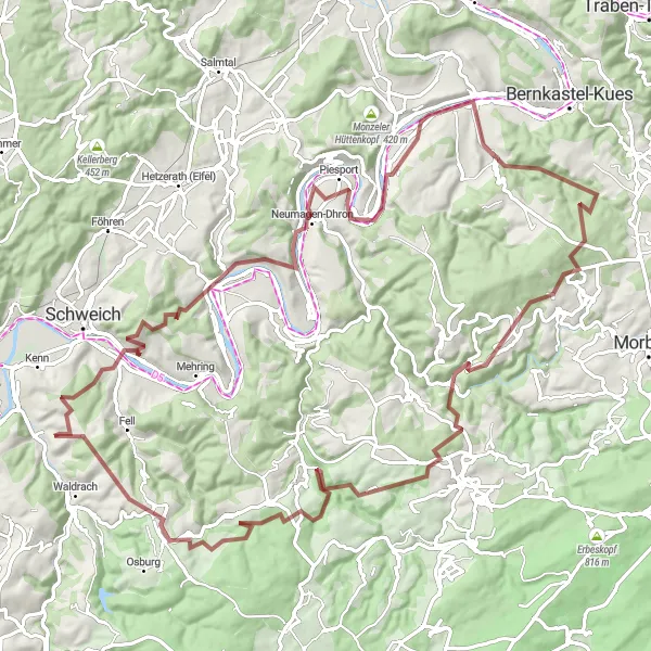 Karten-Miniaturansicht der Radinspiration "Gravel-Tour rund um Mertesdorf" in Trier, Germany. Erstellt vom Tarmacs.app-Routenplaner für Radtouren