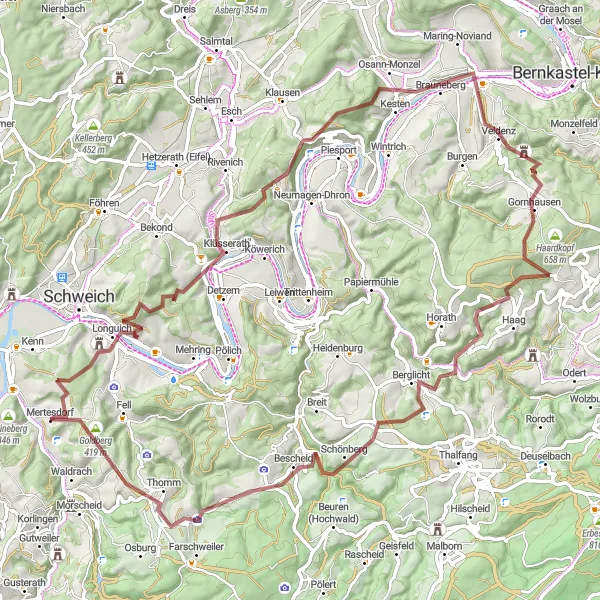 Karten-Miniaturansicht der Radinspiration "Abenteuerliche Gravel-Tour nach Gräfendhron" in Trier, Germany. Erstellt vom Tarmacs.app-Routenplaner für Radtouren