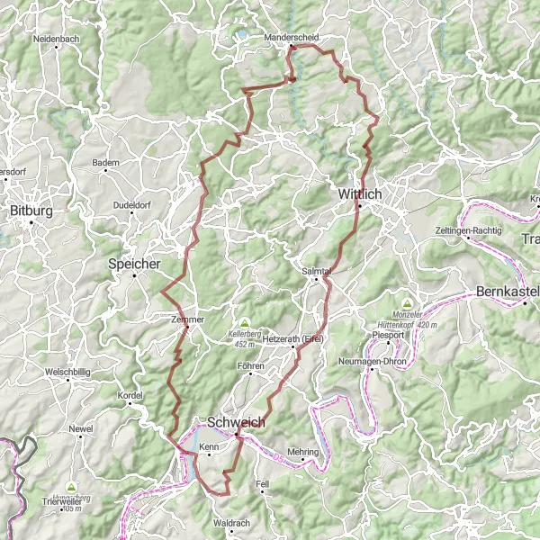 Map miniature of "The Eifel Gravel Adventure" cycling inspiration in Trier, Germany. Generated by Tarmacs.app cycling route planner