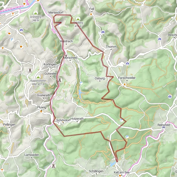 Map miniature of "Rösterkopf Gravel Adventure" cycling inspiration in Trier, Germany. Generated by Tarmacs.app cycling route planner
