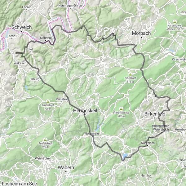 Map miniature of "Mosel Valley Epic Ride" cycling inspiration in Trier, Germany. Generated by Tarmacs.app cycling route planner