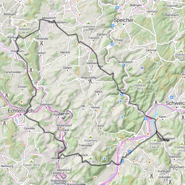 Map miniature of "The Moselle Valley Joyride" cycling inspiration in Trier, Germany. Generated by Tarmacs.app cycling route planner