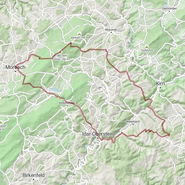 Map miniature of "Gravel Adventure through Morbach" cycling inspiration in Trier, Germany. Generated by Tarmacs.app cycling route planner