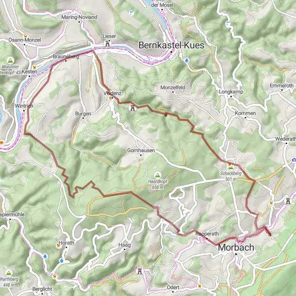 Map miniature of "Off-Road Adventure in Bischofsdhron" cycling inspiration in Trier, Germany. Generated by Tarmacs.app cycling route planner