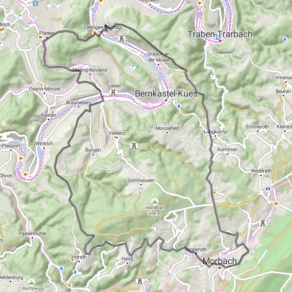Map miniature of "Brauneberg Circuit" cycling inspiration in Trier, Germany. Generated by Tarmacs.app cycling route planner