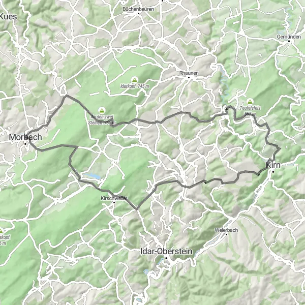 Map miniature of "The Hinzerath Loop" cycling inspiration in Trier, Germany. Generated by Tarmacs.app cycling route planner