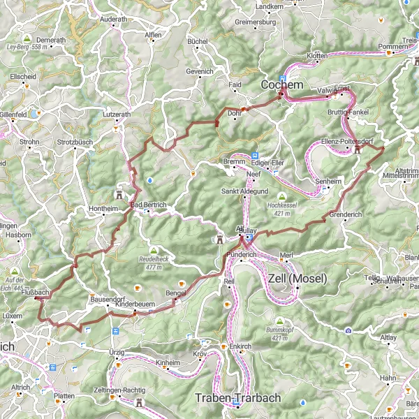 Map miniature of "The Challenging Gravel Circuit" cycling inspiration in Trier, Germany. Generated by Tarmacs.app cycling route planner