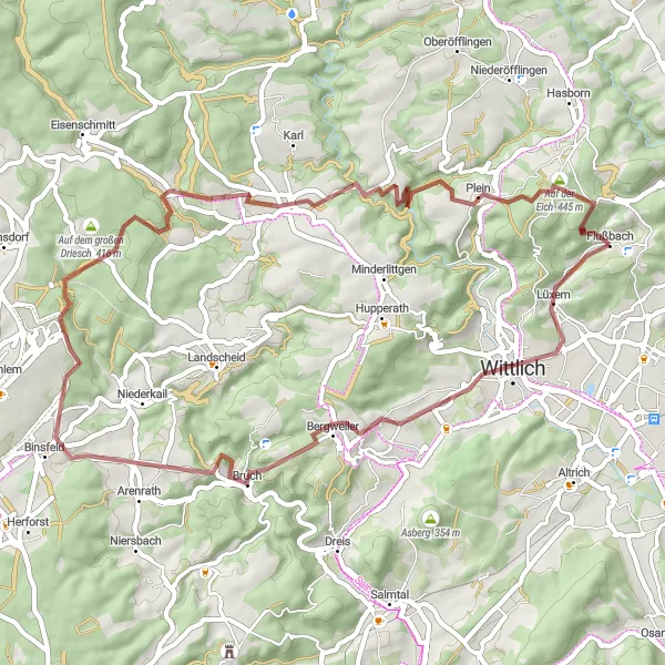 Map miniature of "Gravel Adventure" cycling inspiration in Trier, Germany. Generated by Tarmacs.app cycling route planner