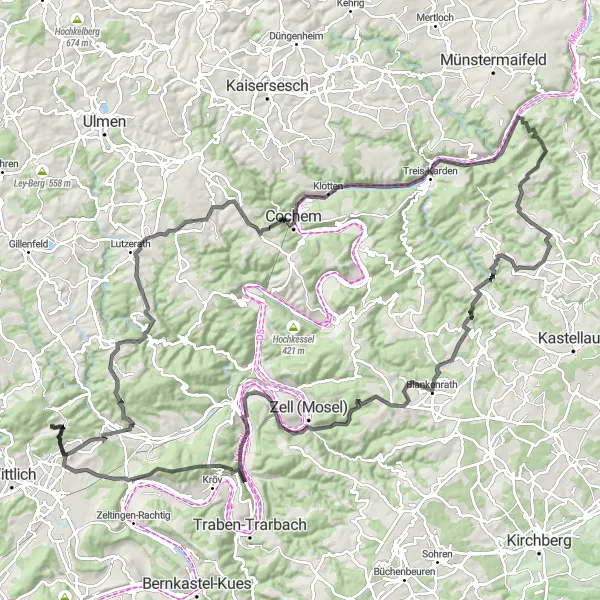 Map miniature of "Mosel Epic Loop" cycling inspiration in Trier, Germany. Generated by Tarmacs.app cycling route planner