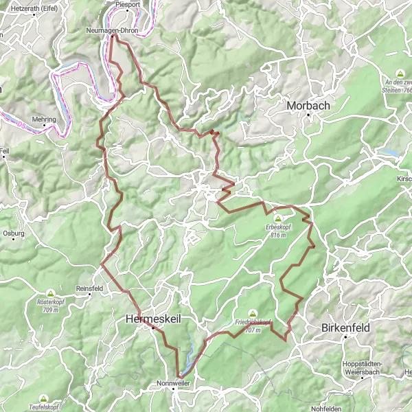 Map miniature of "Gravel Adventure - Moselle Region" cycling inspiration in Trier, Germany. Generated by Tarmacs.app cycling route planner