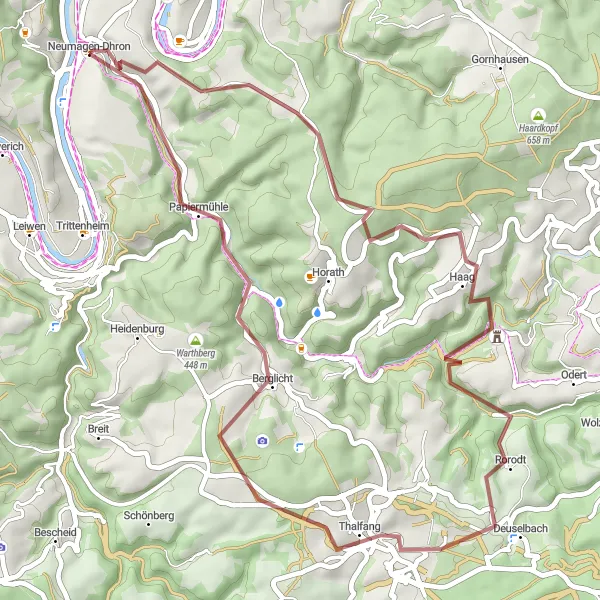 Map miniature of "Gravel Explorer - Moselle Loop" cycling inspiration in Trier, Germany. Generated by Tarmacs.app cycling route planner