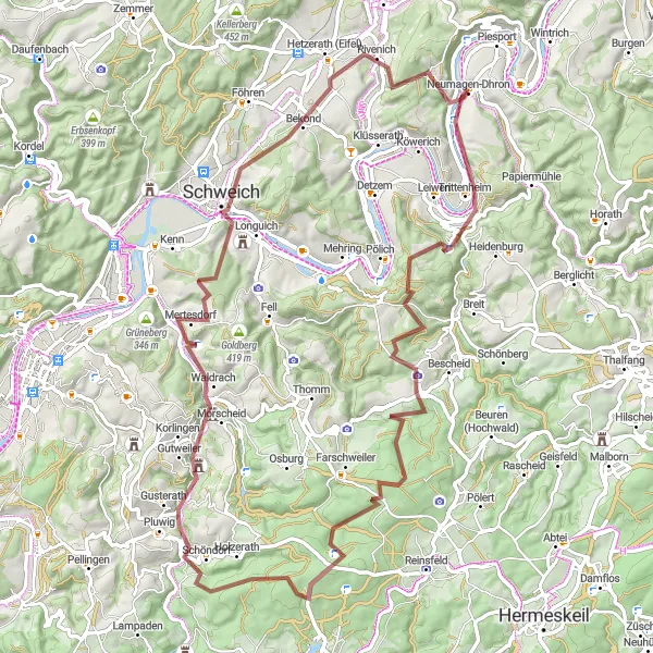 Map miniature of "Gravel Discovery - Moselle and Beyond" cycling inspiration in Trier, Germany. Generated by Tarmacs.app cycling route planner