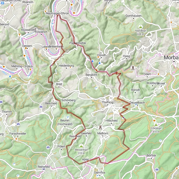 Karten-Miniaturansicht der Radinspiration "Weinberge und Ausblicke Tour" in Trier, Germany. Erstellt vom Tarmacs.app-Routenplaner für Radtouren