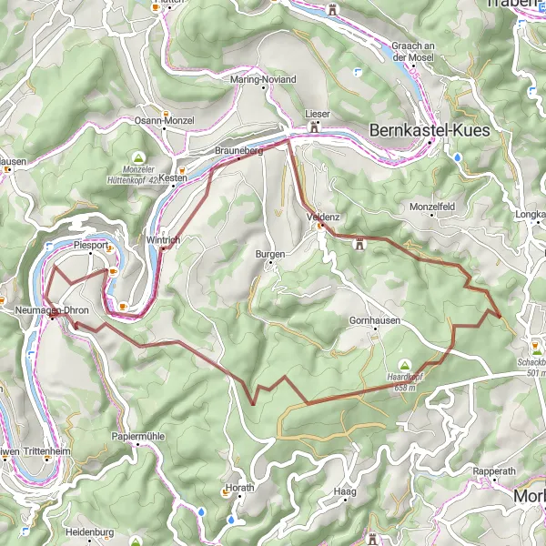 Map miniature of "Moselle River Loop via Dhron" cycling inspiration in Trier, Germany. Generated by Tarmacs.app cycling route planner