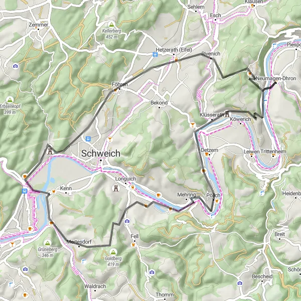 Map miniature of "The Moselle Wine Road Loop" cycling inspiration in Trier, Germany. Generated by Tarmacs.app cycling route planner