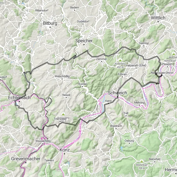 Karten-Miniaturansicht der Radinspiration "Herausfordernde Tour durch die Eifel" in Trier, Germany. Erstellt vom Tarmacs.app-Routenplaner für Radtouren