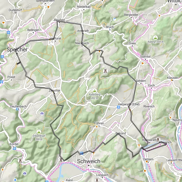 Map miniature of "Zemmer Road Loop" cycling inspiration in Trier, Germany. Generated by Tarmacs.app cycling route planner