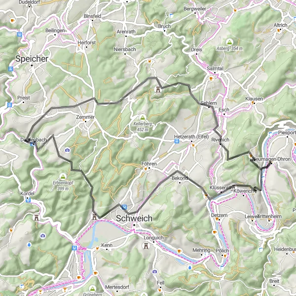 Map miniature of "The Dhron Valley Adventure" cycling inspiration in Trier, Germany. Generated by Tarmacs.app cycling route planner